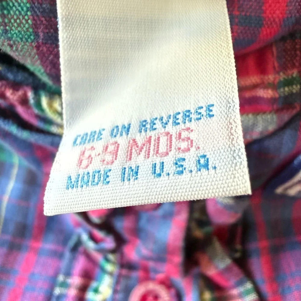 Vintage Baby B’Gosh Plaid Bubble Romper 6–9M USA Made Kitty Patch Pink Tartan